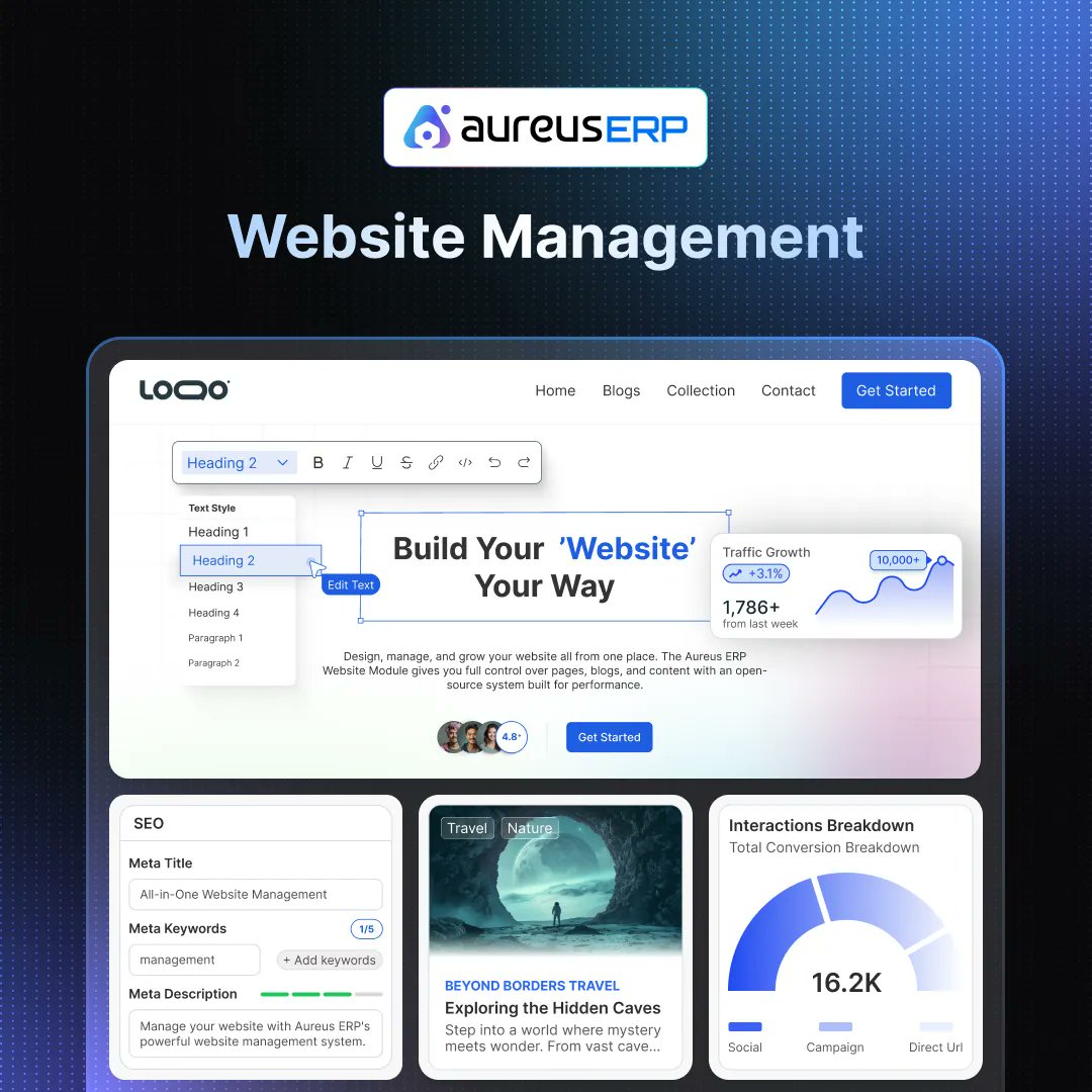 AureusERP's tweet image. ๐ Simplify Website Management with Aureus ERPโs Web Management Module!
Tired of juggling multiple tools for content & updates?
๐ก Boost control, efficiency & growth with Aureus ERP.
#AureusERP #WebsiteManagement #OpenSourceERP #ContentManagement #BusinessGrowth