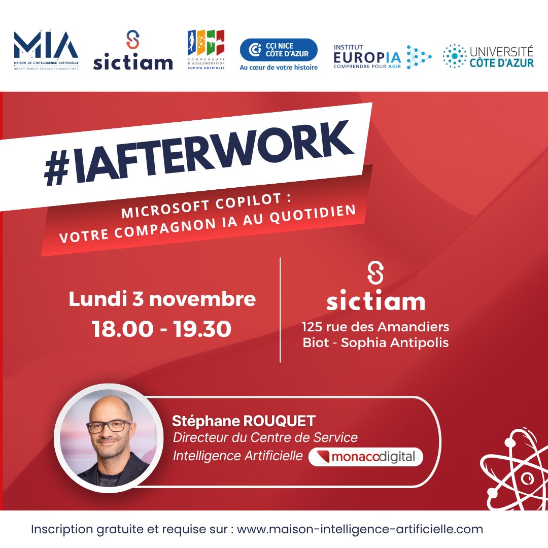 Maison_IA's tweet image. Prochain #IAfterwork - @microsoftfrance Copilot : votre compagnon IA au quotidien
Pour comprendre comment transformer vos usages professionnels avec Stéphane Rouquet !
📅 RDV le 3/11 à 18h au @SICTIAM_FR
🎟️Sur inscription uniquement : shorturl.at/4xX7r
#IA #OsezLIA