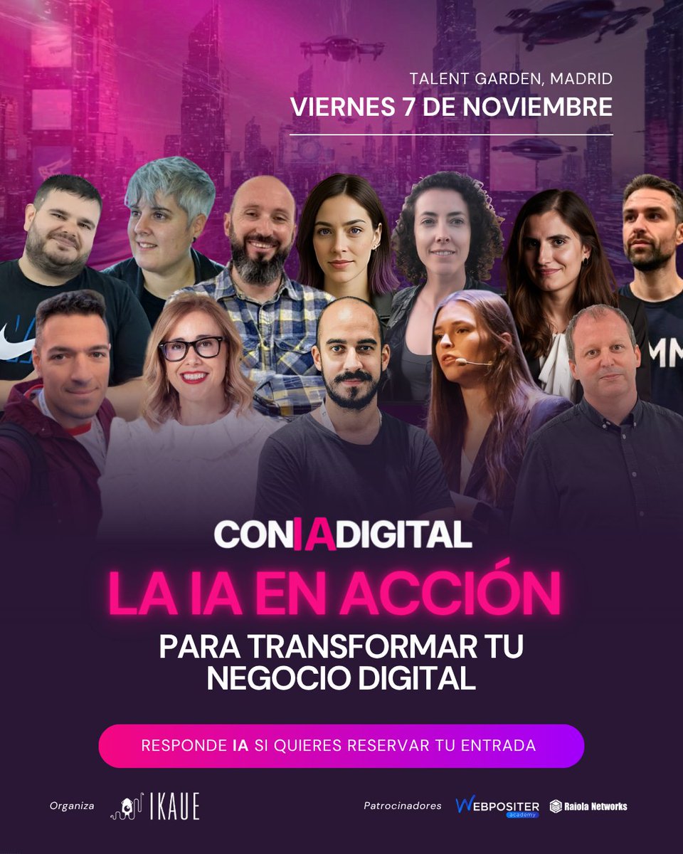 🔥 ¡#CONIADIGITAL está cerca!

IA práctica, resultados reales y mucho networking

📅 7 nov | 📍Talent Garden Madrid

Descuento con CONIA25WEBPO 👉 tinyurl.com/WEBPOAC

¡El equipo de Webpositer Academy te espera allí! 🚀