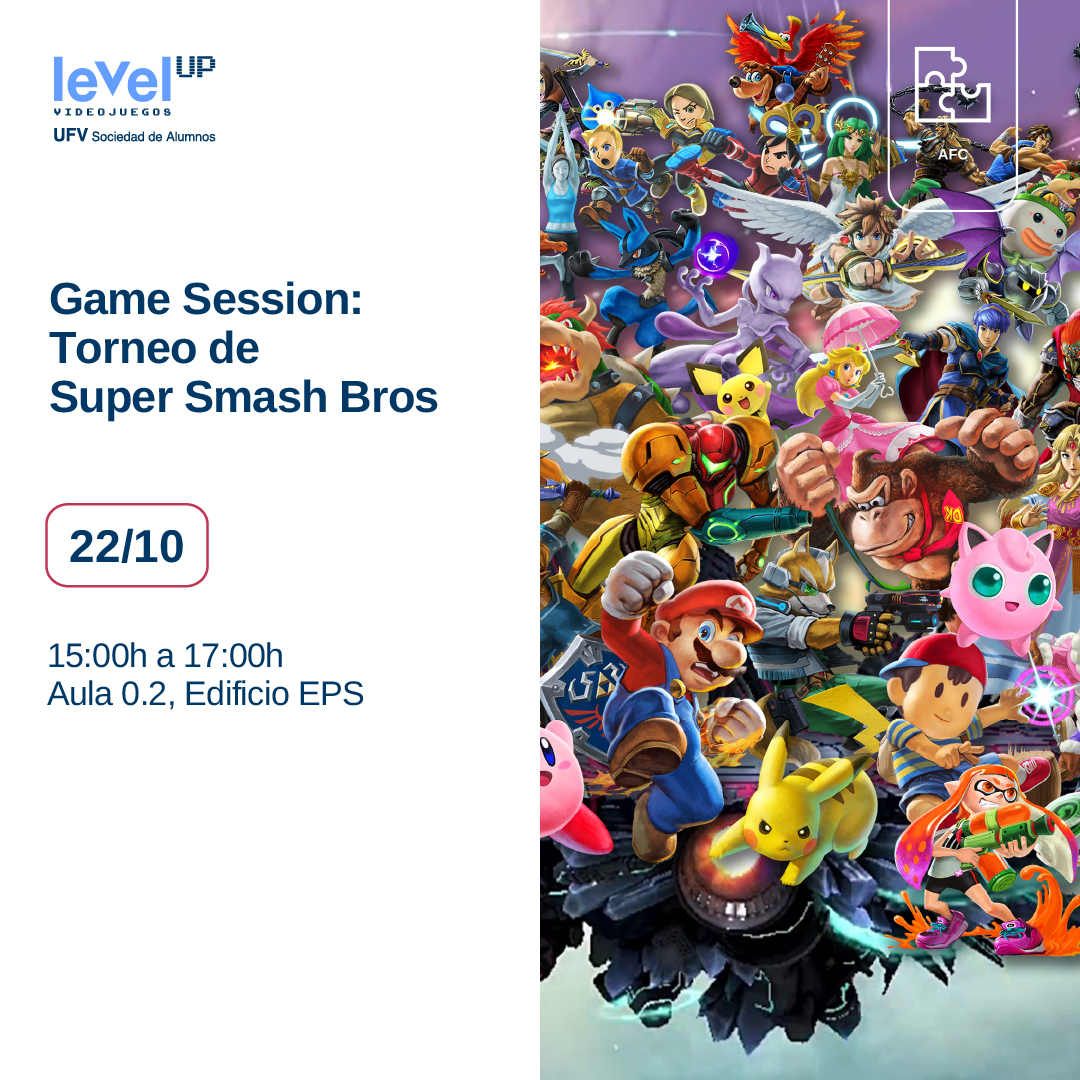 🎮 Hola jugadores → 

📅 Mié 22/10 · 12:00–14:00 · Aula 5.2 (Edificio Central)
🕯️ Explore The Levels: Lore de The Binding of Isaac
🎮 Impartida por Alejandro Vega 

📅 Mié 22/10 · 15:00–17:00 · Aula 0.2 (Edificio EPS) 
🏆 Game Session: Torneo de Super Smash Bros 

Os esperamos
