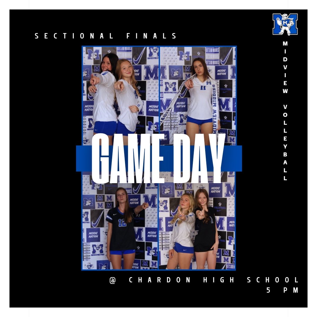 ITS GAME DAY!!!!🤩

🏐SECTIONAL FINALS
📍 @ Chardon High School vs. Chardon
⏰ 5:00PM

#GoMiddies