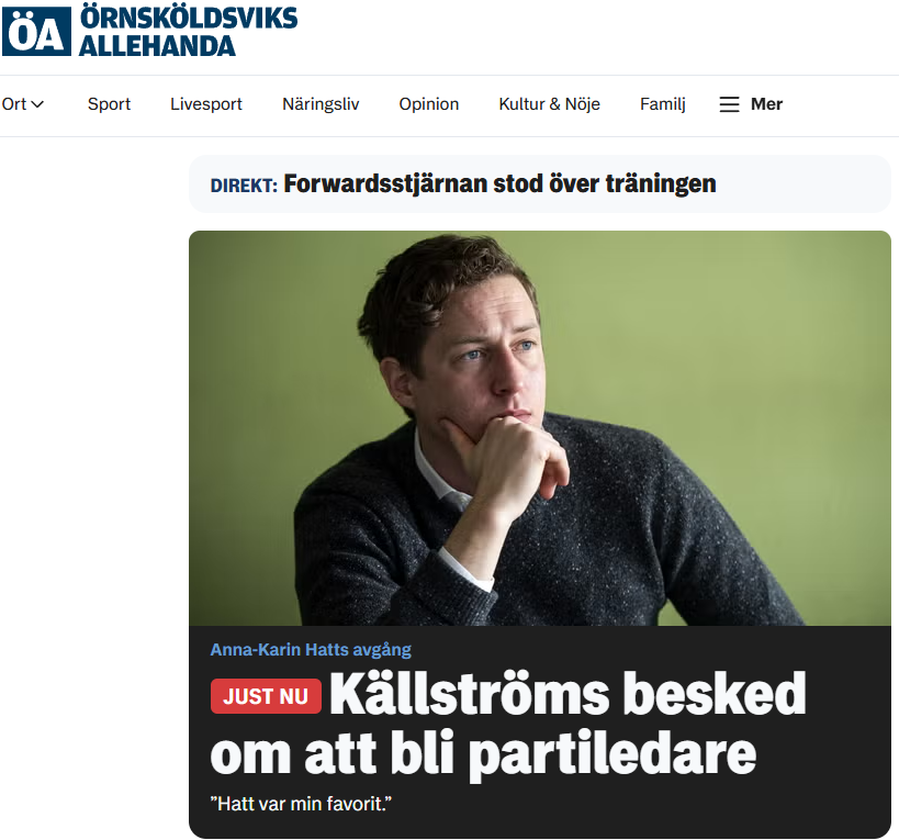 En fin tradition inom svensk politik de senaste åren. Emil Källström tackar nej till att bli centerpartistisk partiledare i intervju med Örnsköldsviks Allehanda.   
Allehanda.se