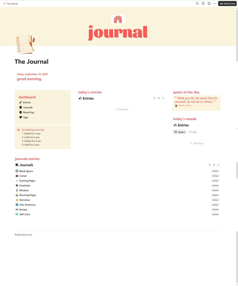heysaifio's tweet image. ☀️ Morning ritual:
coffee ☕ + journaling ✍️ + reflection 🌿
That’s why I designed this clean & aesthetic Notion Journal.
It’s not just a template — it’s a daily practice to:
> Reset your mind
> Track your feelings
> Build mindful habits