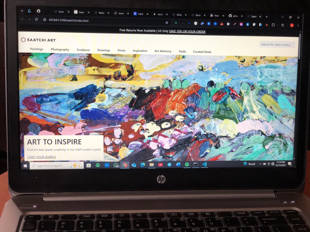 damola_D1's tweet image. I recently built a clone of the Saatchi Art website as a learning project.
It helped me practice responsive design, layout structure, and modern web development techniques.
Excited to keep improving and working on more real-world projects
#sqiicit #learning #fronted