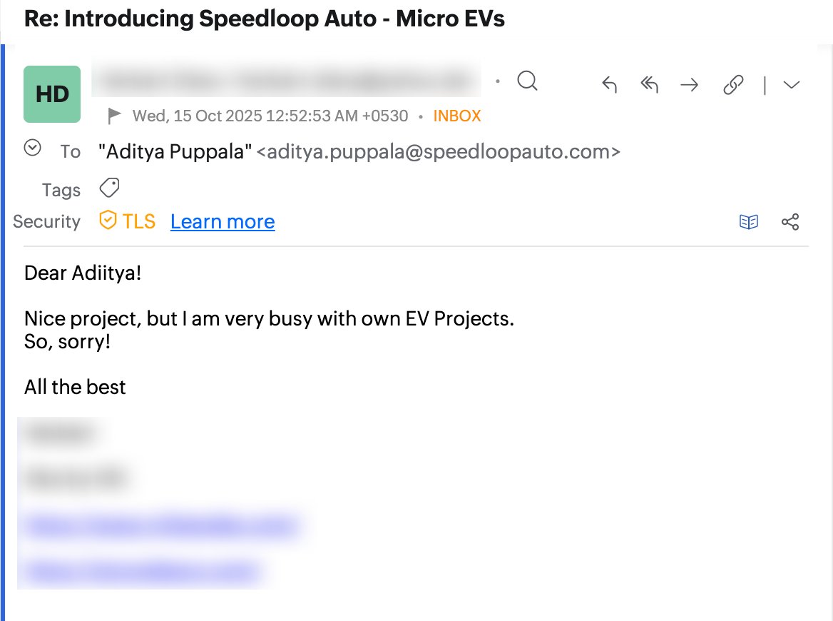 Aditya_SantoH's tweet image. After half a decade, this is one of the blissful moments for me. 

Chairman of a top Auto OEM (Europe-based) responded to my advisory request. While he cannot take it further for the obvious reasons, he wrote &quot;Nice project&quot; which itself is an amazing achievement for myself and…