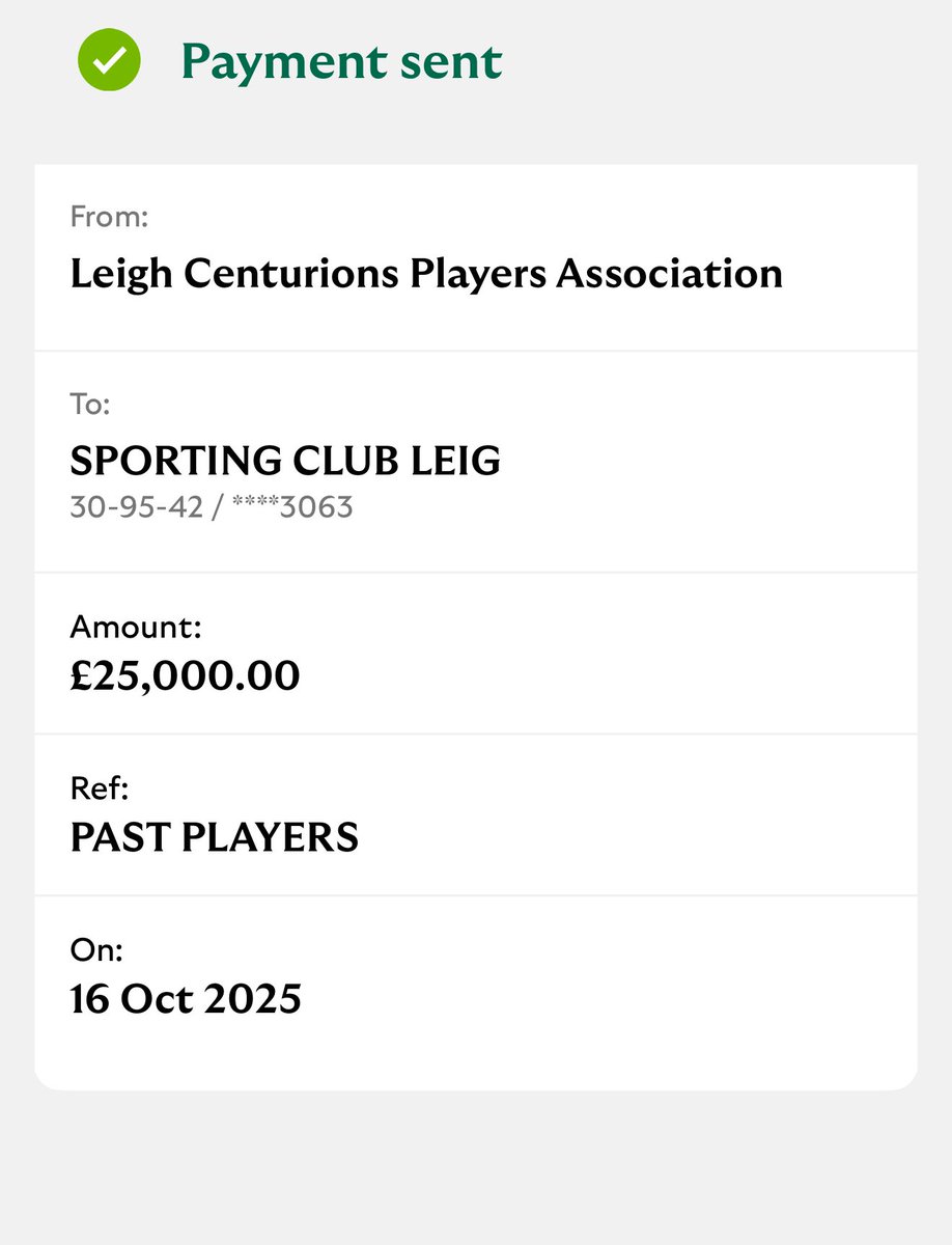 We’ve pinged over £25000 to <a href="/LeighLeopardsRL/">Leigh Leopards</a> - monies raised by a local fundraising group but also from our past players.
