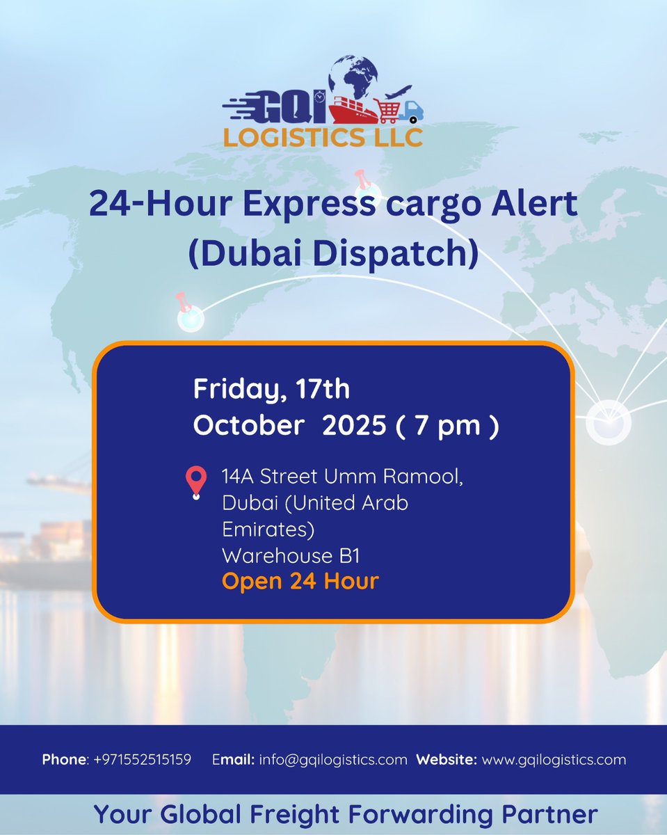 GetQuickIntern1's tweet image. 24 Hours Express cargo alert

#logistics #Dubai #shipment #gqilogistics