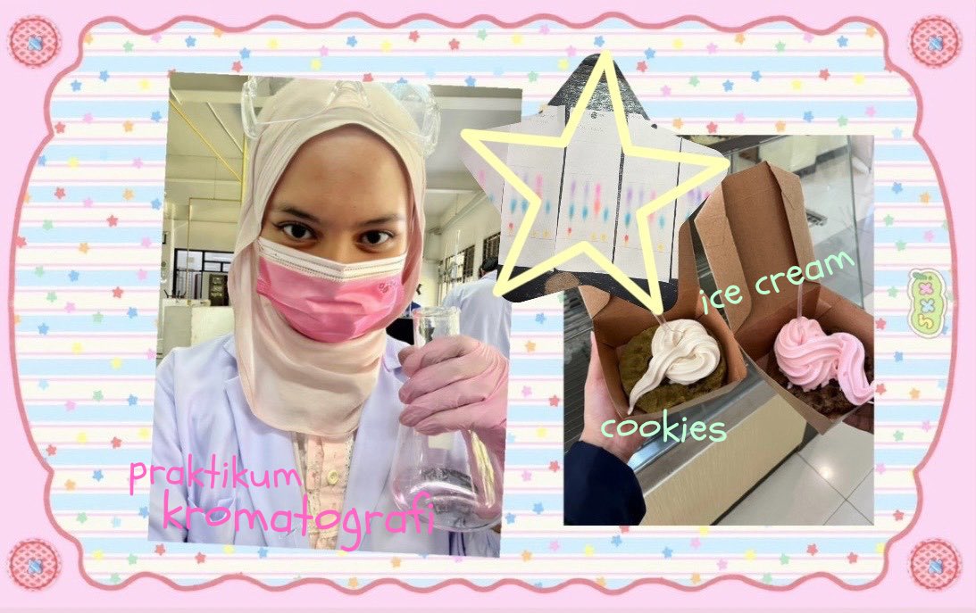 29fairry's tweet image. #Qilacollege 's update: yesterday prak modul kromatografi, penentuan entalpi &amp;amp; titik didih👩🏻‍🔬🌡️ 🎨alsooo me n my friend  during break trying cookies ice creamnya ftip ENAAK AFFORDABLE TOO!🍪🍦