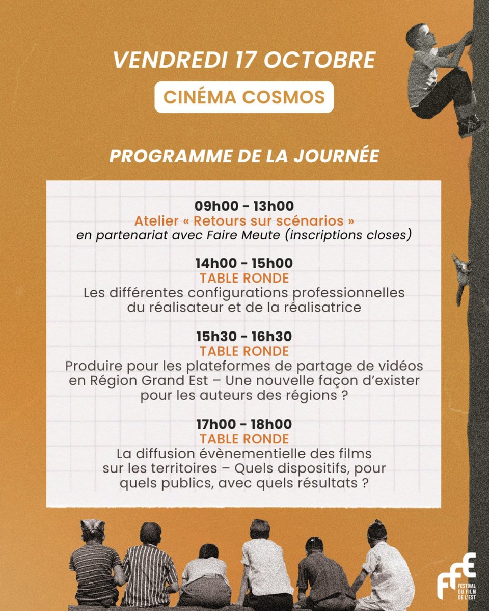 Dans le cadre du Festival du Film de l'Est, j'ai le plaisir d'intervenir aux côtés de Lucas Stoll, Tristan Kopp et Pierre Scaravella, à la table ronde de 15h30-16h30. 

Merci Timothée Euvrard pour l'invitation et à demain 👋 

📍 Cinéma Cosmos