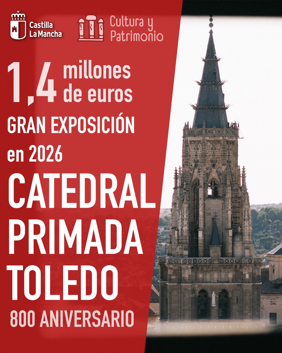 gobjccm's tweet photo. 🏛️Con motivo del 800 aniversario de la Catedral de Toledo, celebraremos una gran exposición en la Catedral Primada.

Un proyecto cultural de referencia nacional con 1,4 M€ de inversión.

#DebateCLM2025 https://t.co/gh4gQ2o7FM
