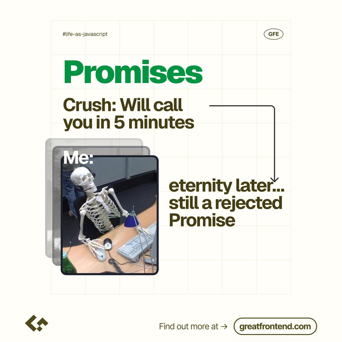 greatfrontend's tweet image. If you’ve ever felt like your week runs on the same event loop, this is for you.

Swipe through Life as JavaScript 🤯 and tell us which slide sums up your current sprint best 👇

#JavaScript #Frontend #GreatFrontEnd #WebDevelopment