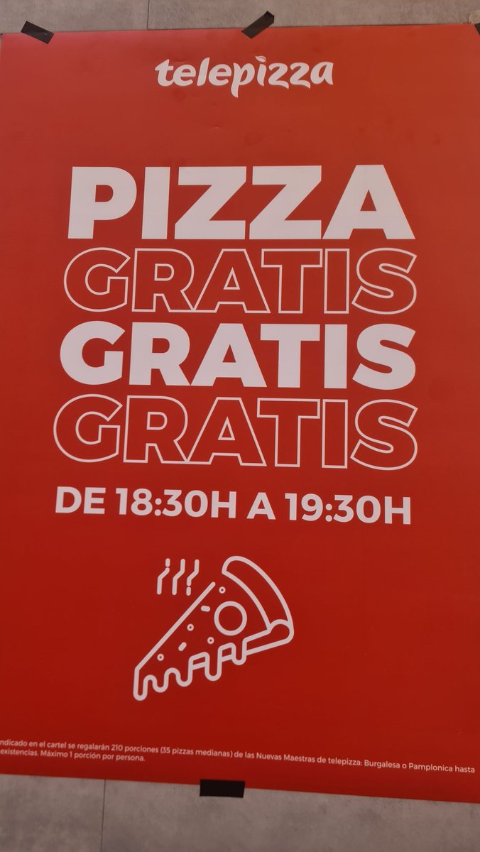 Hoy 16 Octubre!!!
De 18:30 h a 19:30 h porciones gratis!!!
👇