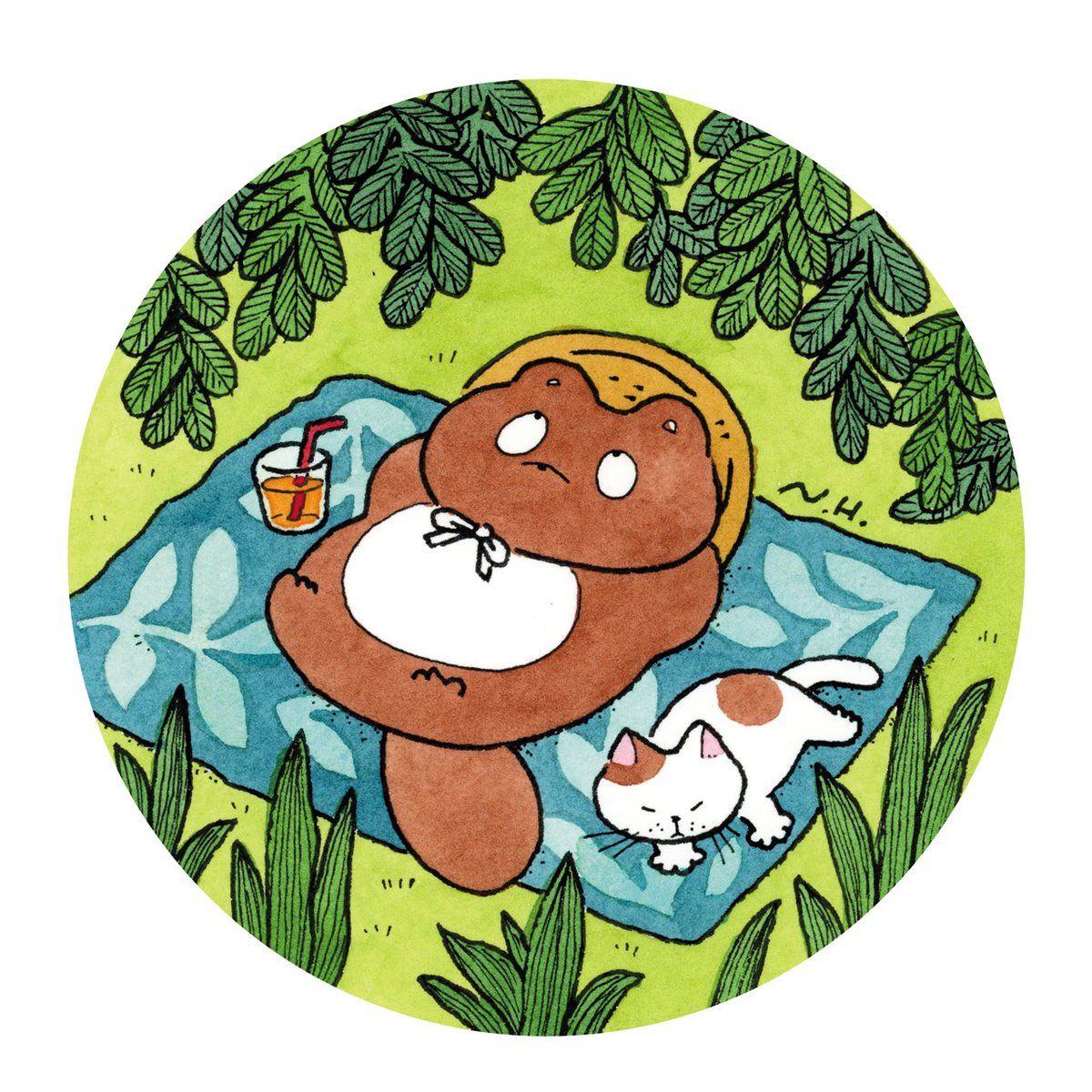 「ぼんやり子だぬきと野良猫。」|ヒダカナオトのイラスト