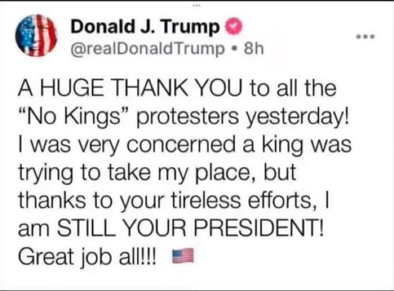 Sassafrass_84's tweet image. Well, this is gonna trigger the no kings protestors even more.
I love my president. 🤣🤣🤣