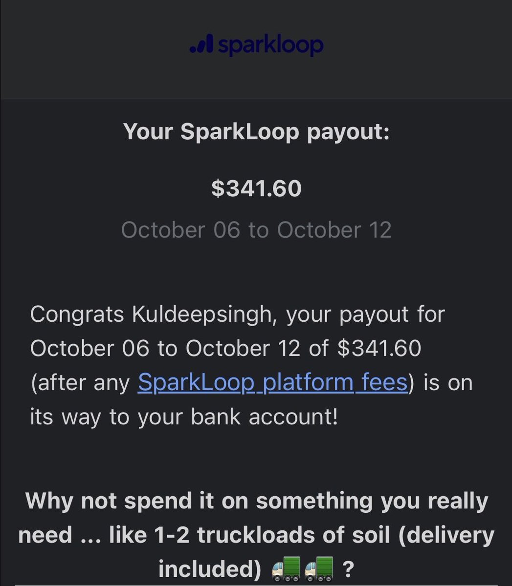 Weekly payment from <a href="/SparkLoopHQ/">SparkLoop</a>  is great.

Do not leave money on the table. Plz…