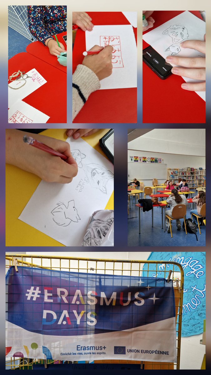 CollegeGProbst's tweet photo. Erasmus days jour 3 dessine ton mot ou expression préférée en langues étrangères. A vos crayons prêts partez. Les élèves sont venus  au cdi lors de la pause méridienne.
Day 3 students drew a word or an expression they like in a foreign language. Take your pens! 
#ErasmusDays https://t.co/W45jA6qHnF