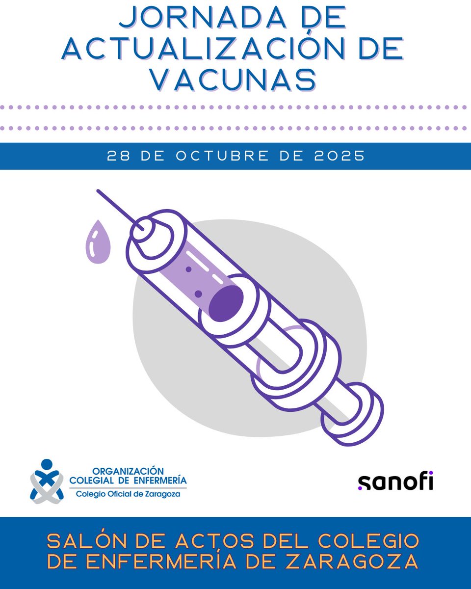 Enfermeria_zgz's tweet photo. ‼️ JORNADA DE ACTUALIZACIÓN DE VACUNAS 💉

👉 Últimos días para inscribirse en la cita anual que se celebra en el colegio con la colaboración de @SanofiES  y la presencia de @InmaCu19 de @anenvac 

📝 Información e inscripciones en: https://t.co/SwhK2yLtik https://t.co/eI6H4BtlgR