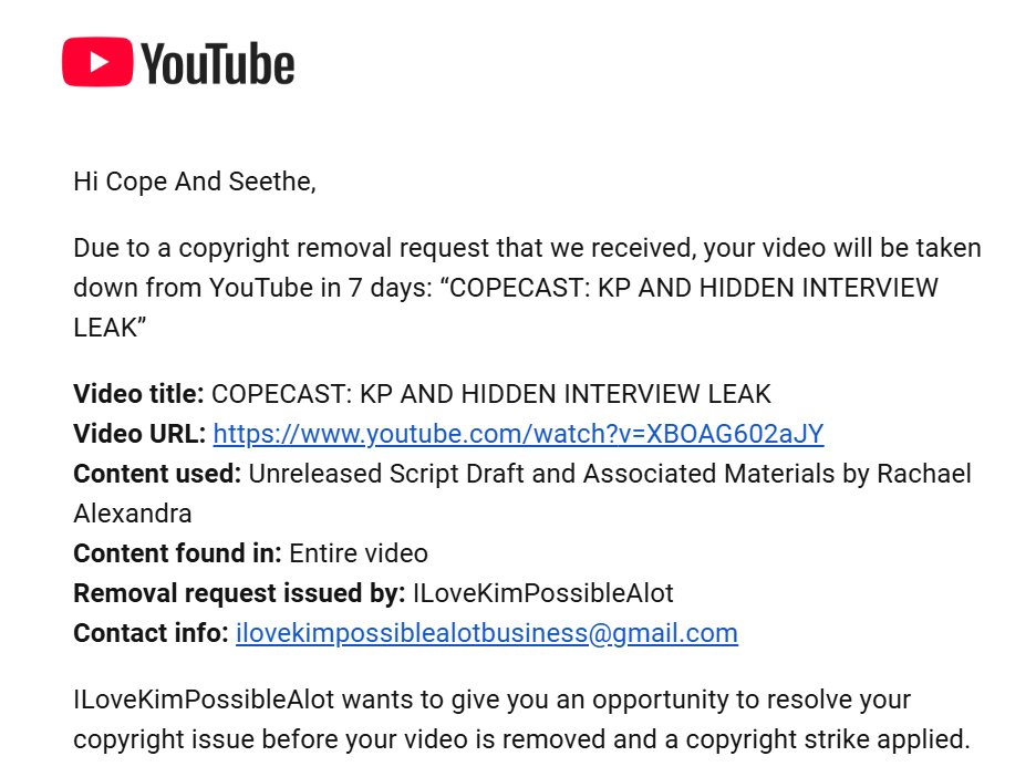 CopeAndSeetheYT's tweet image. 1 full strike and 4 more pending strikes currently, ILovekimPossibleAlot is just straight up trying to have my channel deleted.

She's struck multiple creators/videos covering her. This is blatant abuse of the system to silence creators.