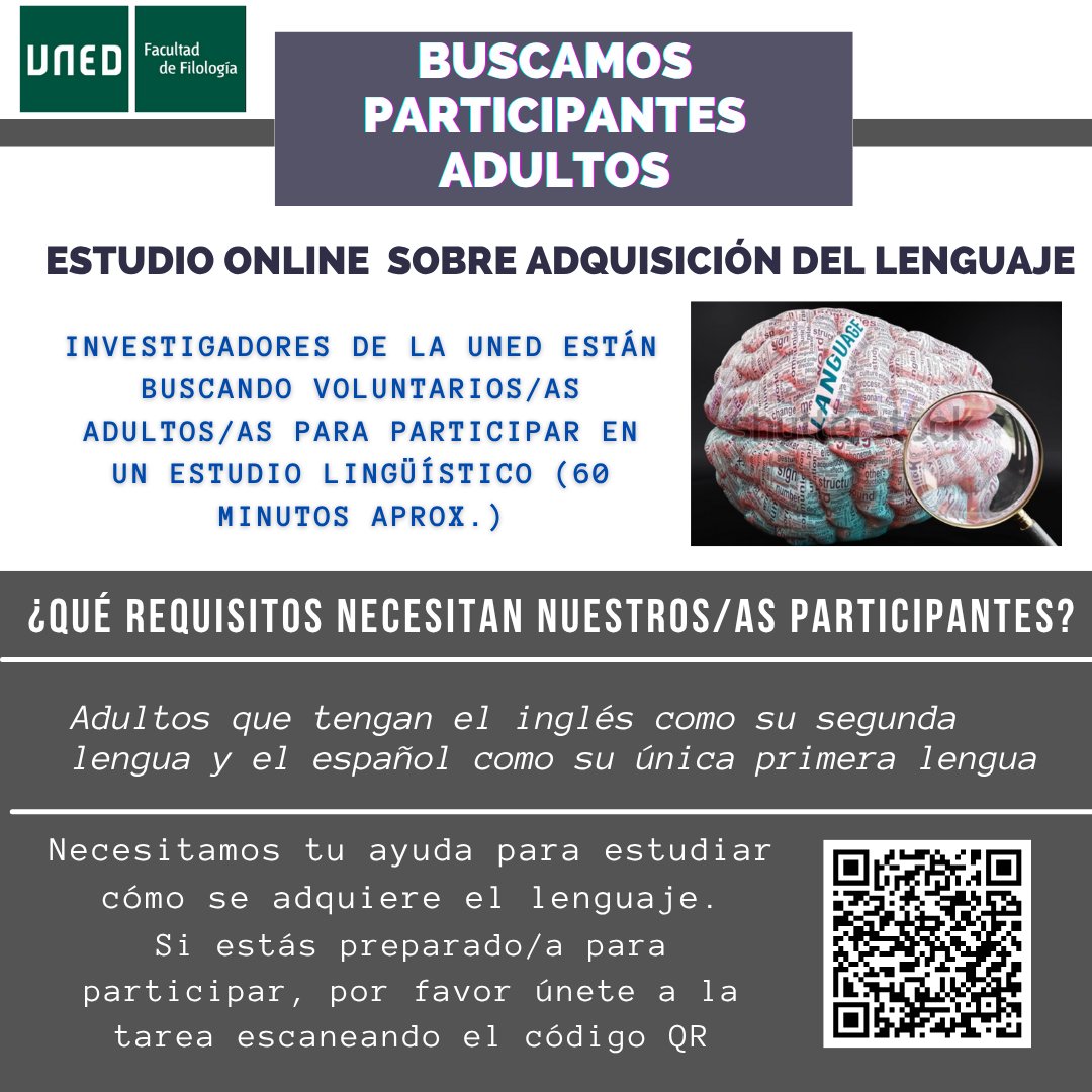 CUID_UNED's tweet image. 📡El Proyecto de investigación REDO (ref. PID2023-152043NB-100), financiado por @CienciaGob, busca participantes adultos aprendices de inglés para completar un estudio experimental enfocado en la adquisición del lenguaje.
👉Más información: redo@flog.uned.es