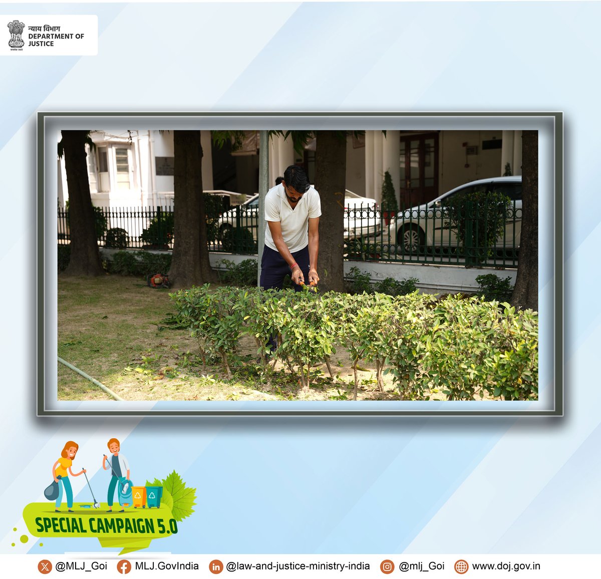 MLJ_GoI's tweet image. Special Campaign 5.0: Nurturing a Greener and Cleaner Workplace at Jaisalmer House, New Delhi.

#SpecialCampaign5.0 #Cleanliness #GreenInitiatives #DOJ

@DARPG_GoI  @narendramodi  @arjunrammeghwal  @OfficeofARM  @MoHUA_India  @PIB_India  @MoJSDDWS
