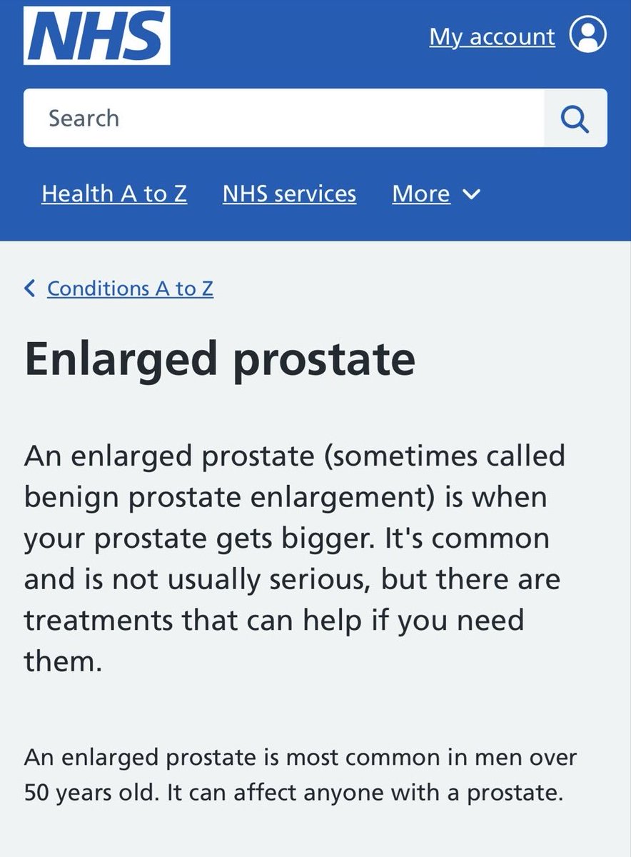 JamesEsses's tweet image. No, @NHSuk.
An enlarged prostate does not affect “anyone with a prostate”.
It affects men - the only sex with one.
That our national health service peddles scientific disinformation, in order to pander to an ideology, is a damn disgrace.