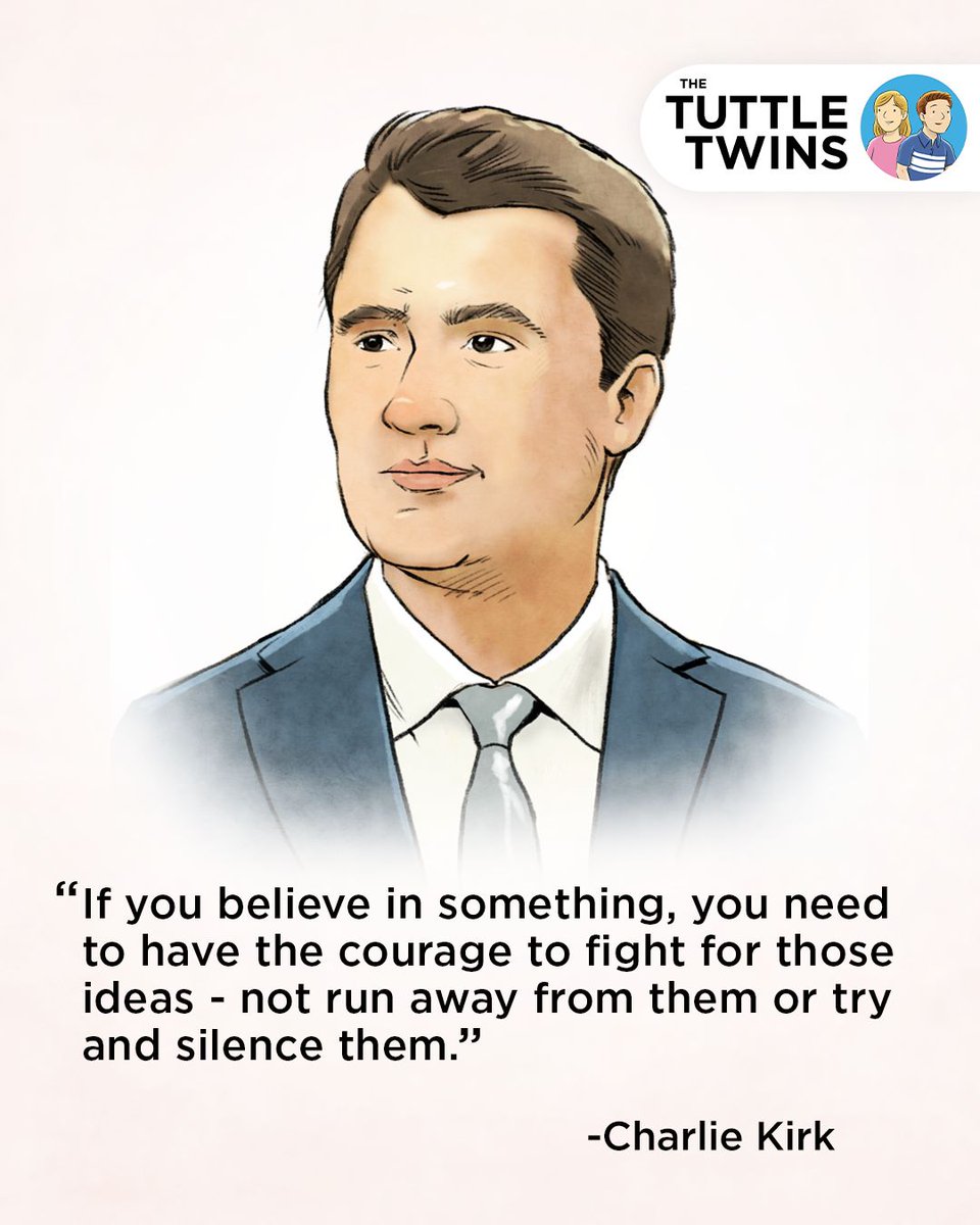 tuttletwins's tweet photo. This week we celebrated #CharlieKirkDay 💬
He taught us that if you believe in something, stand for it. Even when it’s unpopular. Even when it’s hard.
Truth doesn’t need silence—it needs courage.
Teach your kids to stand tall: https://t.co/9k9PLUgrmr
#TuttleTwins #TeachCourage #Freedom