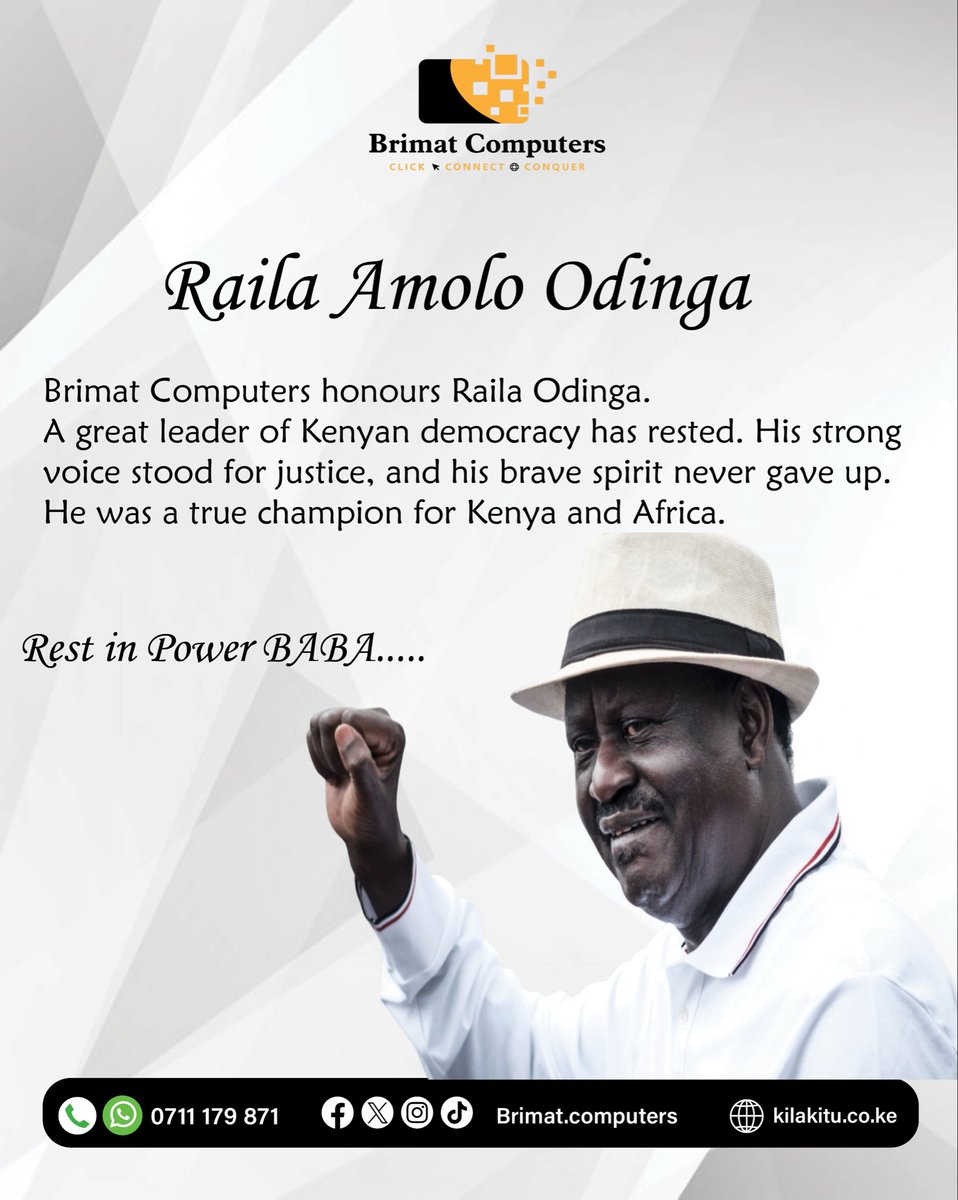 Generations will remember the courage, vision, and unwavering spirit of Raila Odinga.

Go well Jakom 🕊️

#railaodinga