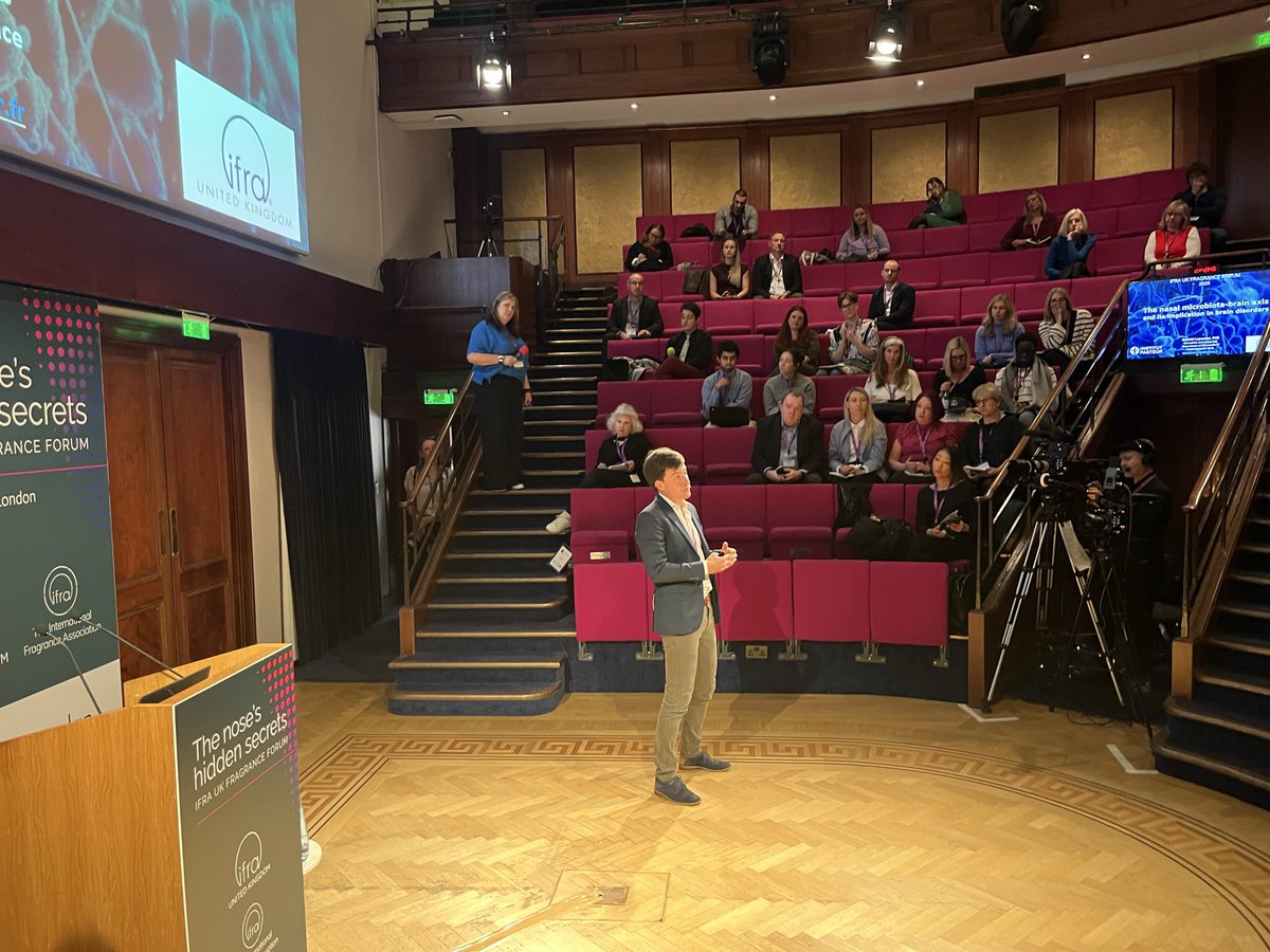 smithbarryc's tweet image. Prof Gabriel Lepousez from the Institut Pasteur relating cutting-edge research at IFRA UK annual Fragrance Forum at the Royal Institution