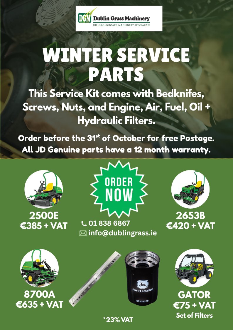 WINTER SERVICE PARTS!

Order your Winter Service Parts before the end of October for Free Postage!

Contact the team today:
018386867
info@dublingrass.ie