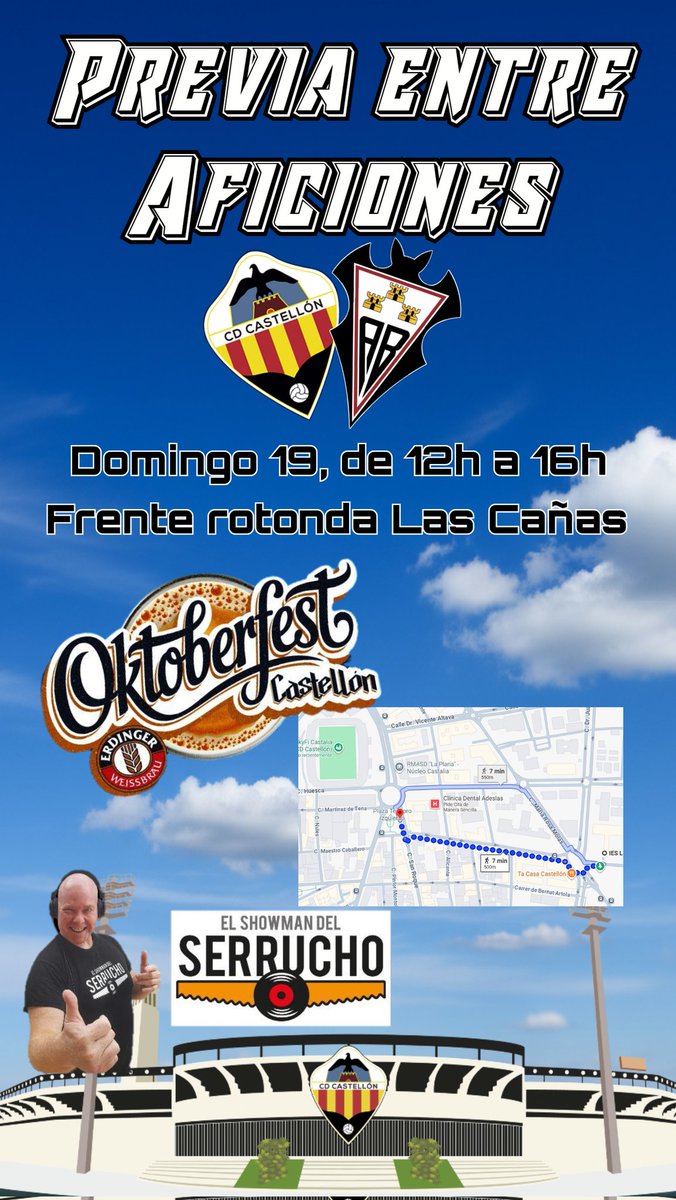Este domingo tenemos una cita!!!
Vive con nosotros la previa en Castellón.
Nos juntaremos con los aficionados y las peñas del equipo castellonense para disfrutar de un día de amigos y fútbol 

El encuentro tendrá lugar enel octoberfest de Castellón.frente a la ronda de las cañas