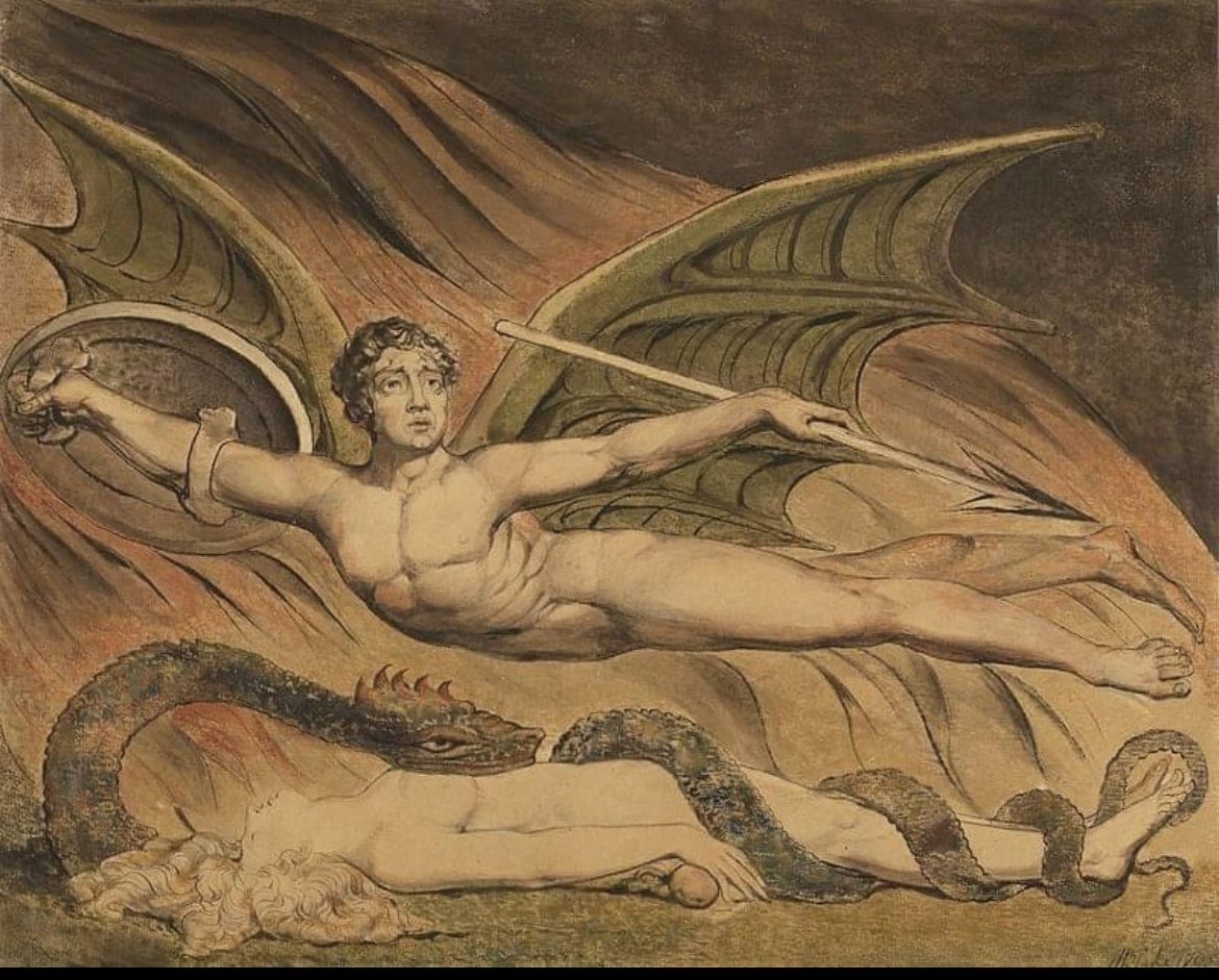 Satanás se regocija por Eva
William Blake