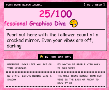 tassia1994's tweet photo. I'm 25% Dumb B*tch.
Checks out.
What's your DBI? @vana #datarevolution https://t.co/9lLDmht8FB