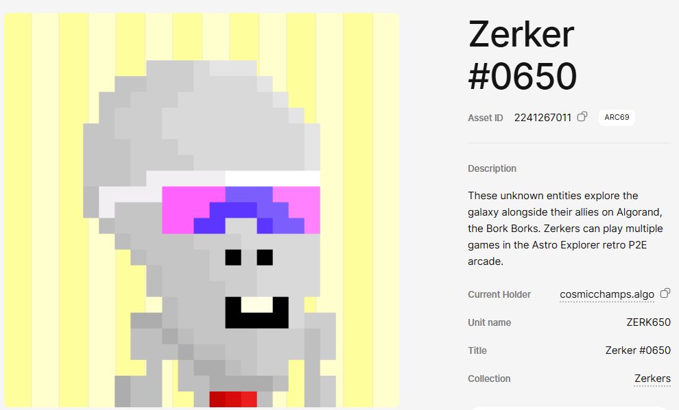 CosmicChamps's tweet image. 🚀 Zerker #0650 NFT Giveaway! 🌌
Need little help complete your Algoland Quest?
We're giving 1 lucky winner a chance to snag the epic Zerker #0650 NFT from astroexplorer! 🎉
To Enter
1️⃣ Follow @CosmicChamps
2️⃣ Follow @AstroExplorer
3️⃣ Like & Repost this post
4️⃣ Comment your…