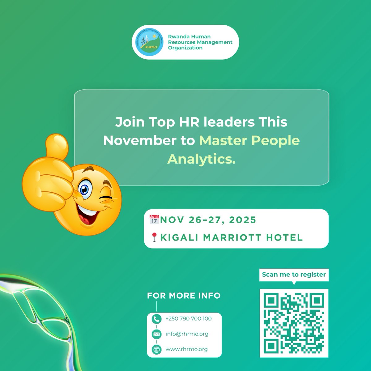 Organizations using #PeopleAnalytics are 2.3× more likely to outperform competitors.

Learn how to lead with data at the 14th HR National Conference, Nov 26–27 at Kigali Marriott Hotel.

#HRConference2025 #RHRMO #LeadershipAnalytics