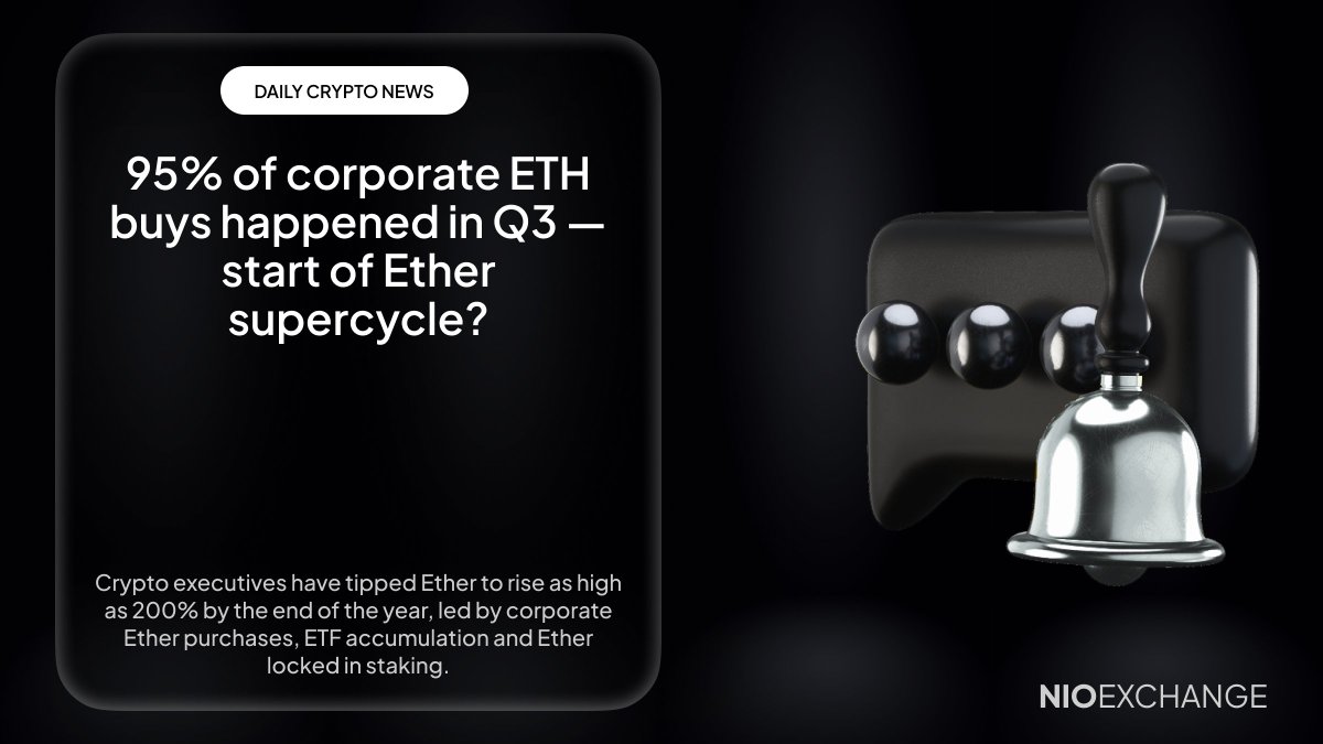 Nioexchange's tweet image. 🚀 Is the #Ether supercycle beginning?

📊 95% of corporate $ETH purchases happened in Q3 — signaling massive institutional interest.

Analysts now predict a potential 200% surge by year-end! 👀

#CryptoNews #NioX