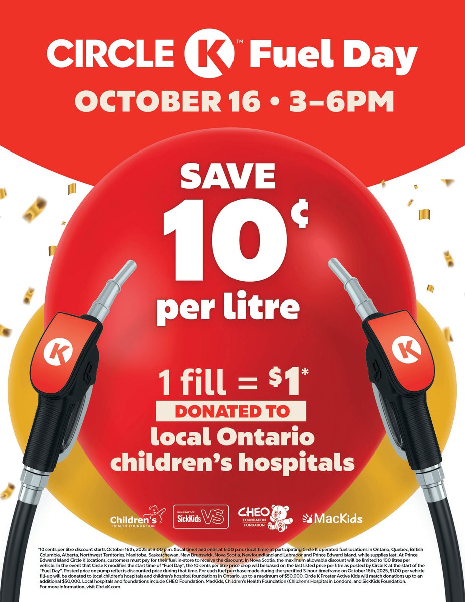 Be a hero for kids! 🦸❤️ On Oct 16, visit any Ontario <a href="/CircleKStores/">Circle K Stores</a> for Hero Day. 50% of proceeds from Circle K Water, Bfit &amp;amp; Reese’s Singles support local children’s hospitals—including McMaster Children's Hospital! pic.x.com/0b2Im2zd3V