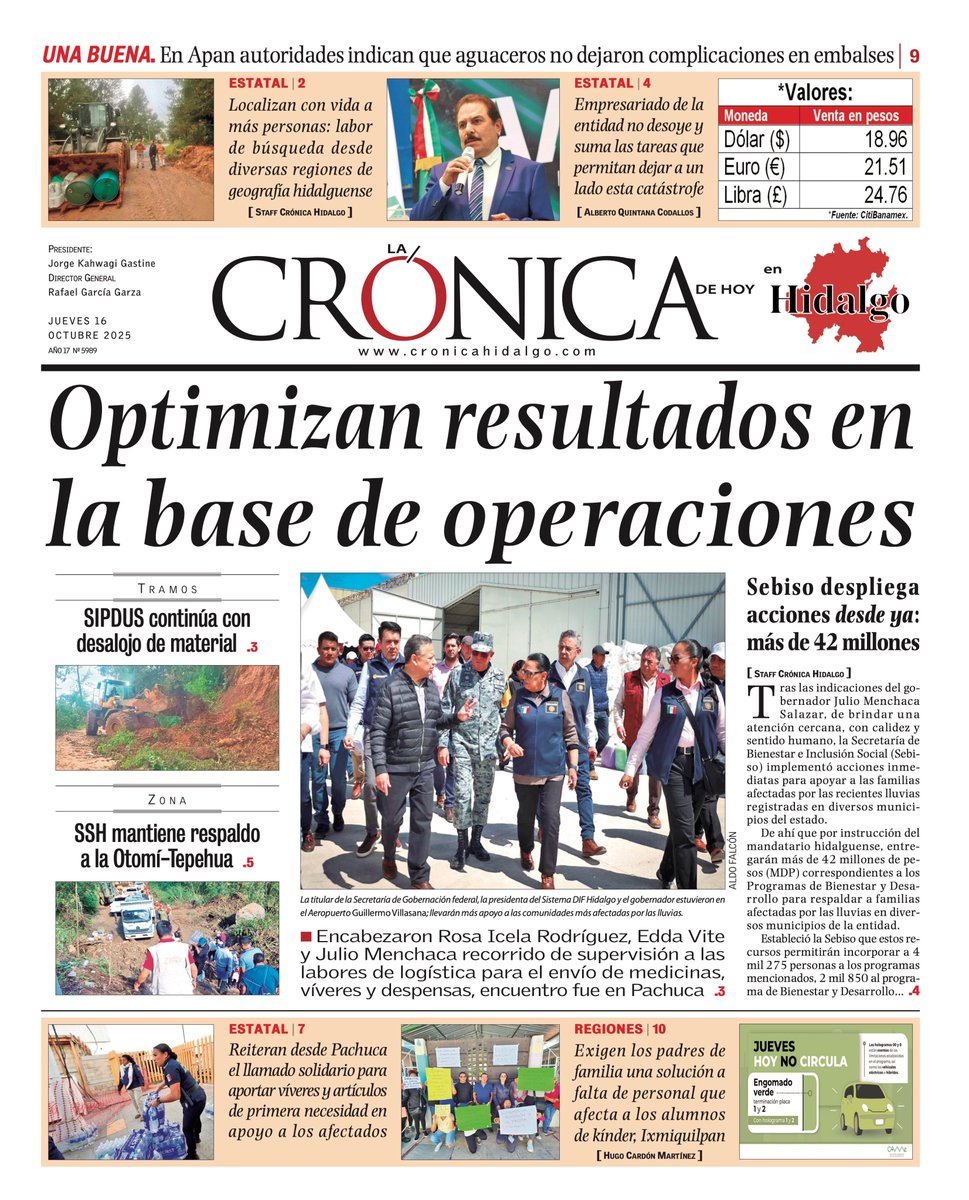 CronicaHidalgo's tweet image. Buenos días 
la portada de hoy 
jueves 16 de octubre 2025
Síguenos en cronicahidalgo.com