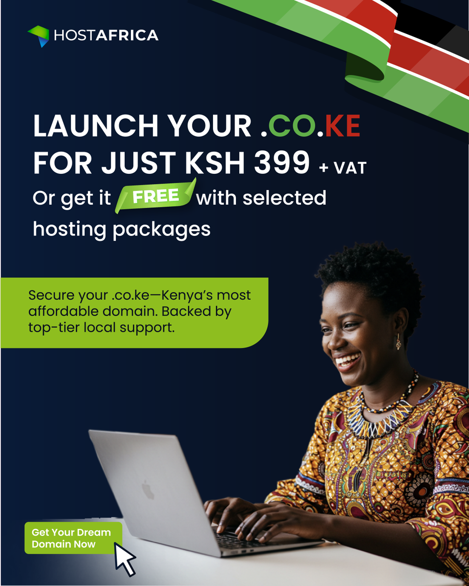 𝗚𝗼 𝗟𝗼𝗰𝗮𝗹 𝘄𝗶𝘁𝗵 .𝗖𝗢.𝗞𝗘 🚀
 
Ready to take your business online? A .CO.KE domain gives your brand a trusted local identity and helps you reach customers where it matters most.

Secure your digital home today - hostafrica.ke/?utm_source=tw…

#DotKe #DomainNames