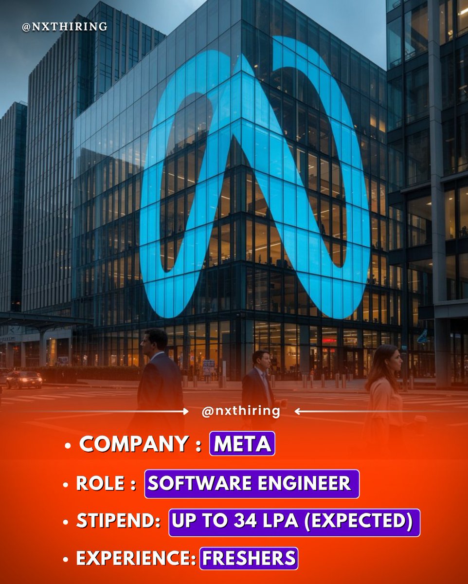 NxtHiring's tweet image. 📍 Company: @Meta
💼 Role: Software Engineer
💰 Stipend: Up to ₹34 LPA (Expected)
🎓 Experience: Freshers
💬 Comment “#META” for the link!
🔁 Follow @Nxthiring for daily verified job updates 💼
#IBM #Hiring #SoftwareDeveloper #TechJobs #Freshers #Experienced #Nxthiring
