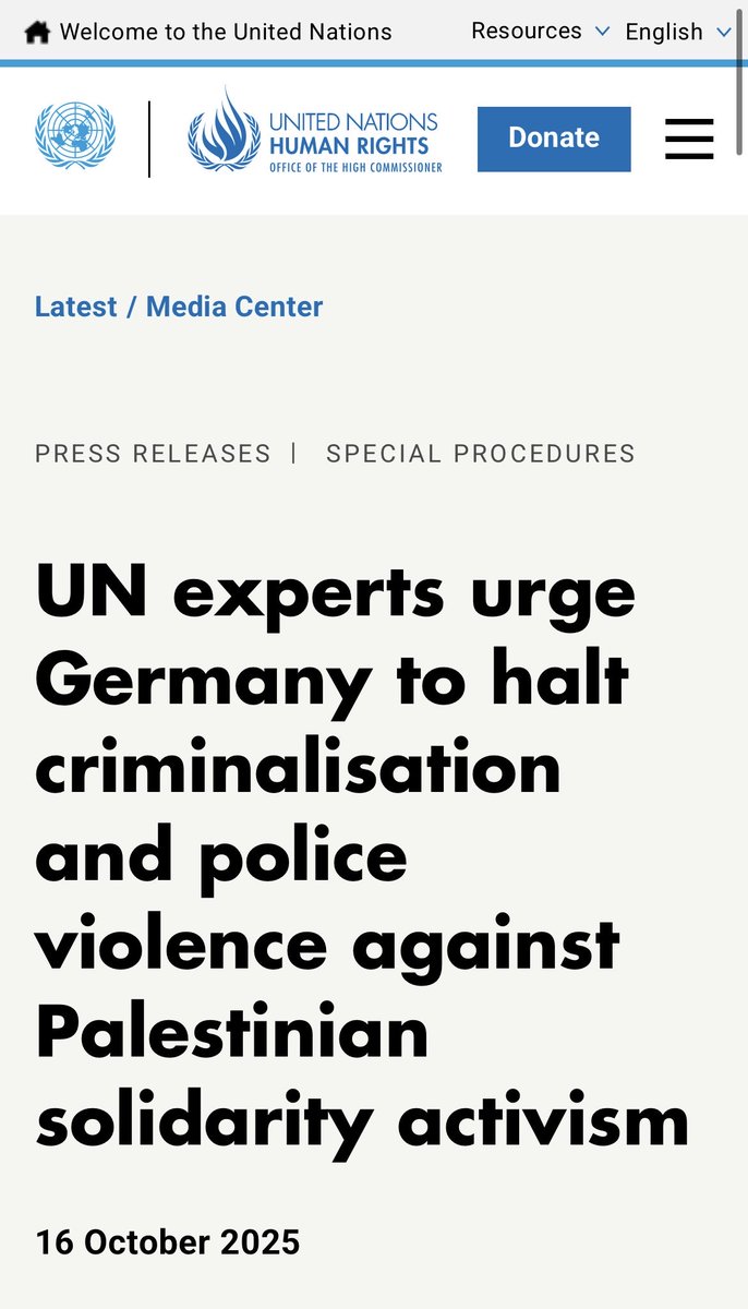 Shocking how UN experts are now urging Germany to stop criminalizing and violate protestors. This comes after the Council of Europe urged Germany already to stop the violence in June 2025. Is Germany turning into an Authoritarian state for its blind support of Israel‘s Genocide?