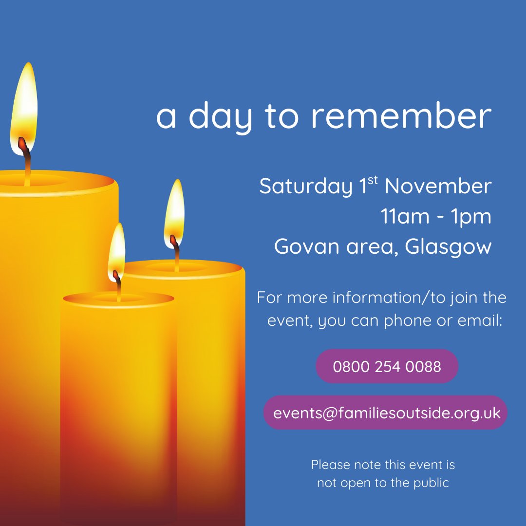 Prison Visitors' Centres in Scotland (@hmpjustvisiting) on Twitter photo 🕯️ a day to remember - a gathering to honour & support families bereaved by a death in prison. A compassionate space to mourn, share & know you are not alone.
👉 Register here: familiesoutside.org.uk/event/a-day-to…
<a href="/FamiliesOutside/">Families Outside</a> 🕯️ a day to remember - a gathering to honour & support families bereaved by a death in prison. A compassionate space to mourn, share & know you are not alone.
👉 Register here: familiesoutside.org.uk/event/a-day-to…
<a href="/FamiliesOutside/">Families Outside</a>