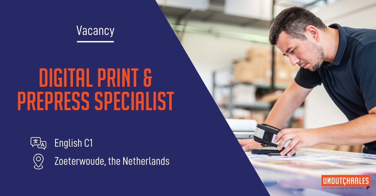📢 Looking for a Digital Print &amp; Prepress Specialist 
🗣️ Fluent in #English
📍 #Zoeterwoude, the Netherlands

Join our client’s DTP studio to create flawless, high-quality artwork for digital &amp; heat transfer printing.

Interested? Apply now!👉 undutchables.nl/vacancies/digi…
