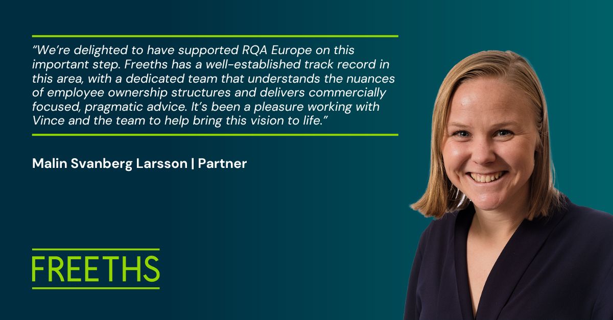 freeths's tweet image. We have have advised RQA Group Europe Ltd on their successful transition to an Employee Ownership Trust (EOT) 🎉

Read the full press release below! 👇 
freeths.co.uk/insights-event…

#EmployeeOwnership #EOT #CorporateLaw #TaxLaw