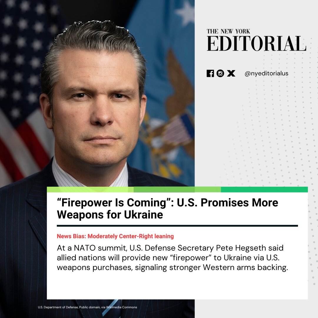 nyeditorialus's tweet image. “‘Firepower is coming’ to Ukraine, said U.S. Defense Secretary Hegseth, as NATO allies gear up to supply long-range weapons. 

Read more at thenewyorkeditorial.com

 #Ukraine #NATO #DefenseSupport”