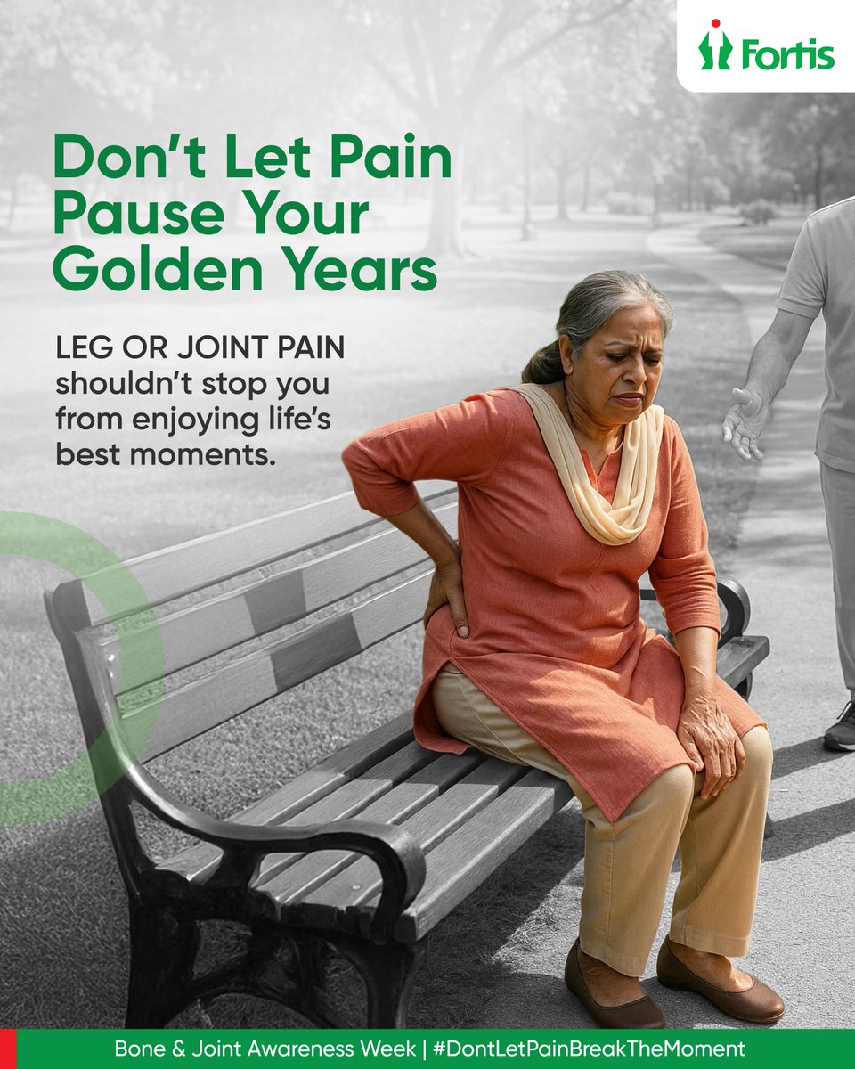 Hip or joint pain shouldn’t stop you from living fully. Gentle remedies help, but lasting relief needs expert care. This Bone &amp; Joint Week, Fortis Orthopaedics helps seniors stay active and pain-free.
#DontLetPainBreakYourHappiness #FortisHealthcare
