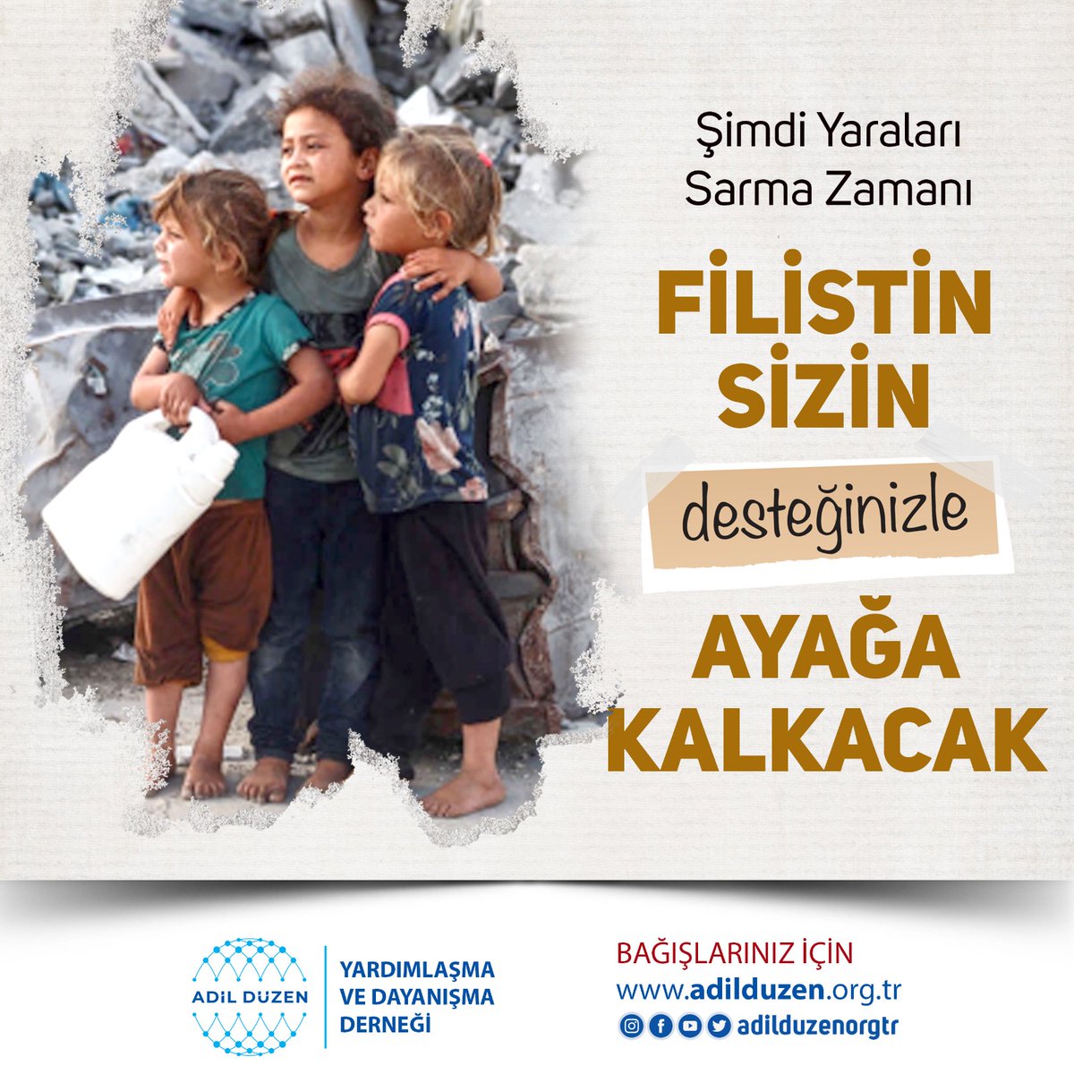 Şimdi kardeşlerimizin yardımına koşmak için hayırda yarışma zamanı...
Sitemizi ziyaret ederek siz de destek olun...

adilduzen.org.tr/projecat/bagis…