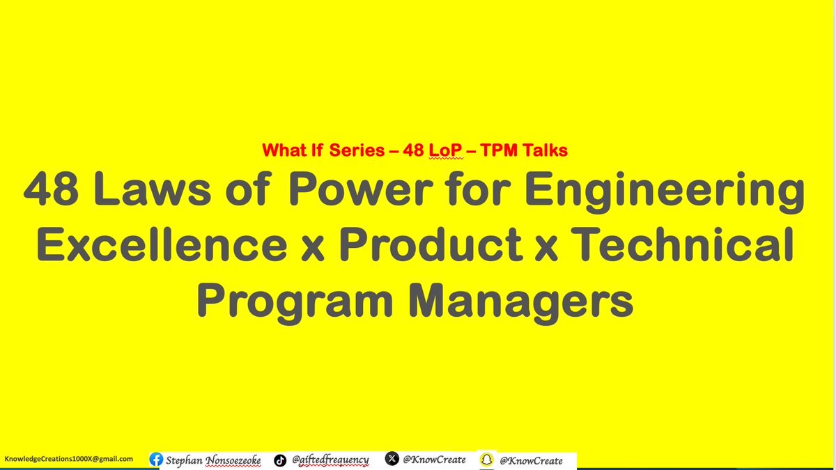 KnowCreate's tweet image. What would 48 laws of power for Tech Program Managers, Heads of Engineering and Product leaders look like? Every day I will share 1 law. Share yours below:

Law 1 - Never Outshine the Architect 

#TPMtalks #TechLeadership #EngineeringExcellence #engineeringprojectmanagement