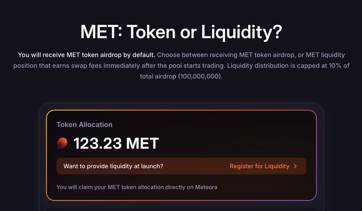 Veee <a href="/MeteoraAG/">Meteora</a> airdrop'u $MET sonunda geldi.

Toplamda 10 cüzdanım vardı, her birinden ortalama 150 adet gelmiş total 1500 adet. 1M civarında puanım vardı her birinde . 

Bakalım nasıl olacak fiyat vs göreceğiz. 

Son olarak, 3 cüzdan ile likidite ekledim
