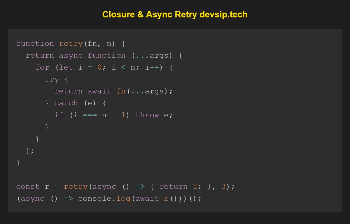 koomekelvink's tweet image. Closure with async retry
Closure challenge ->
peelcode.devsip.tech/peel/closure/i…
#javascriptlearning #javascripttips #SoftwareDevelopment #SoftwareEngineering #buildinpublic #letsconnect #100DaysOfCode