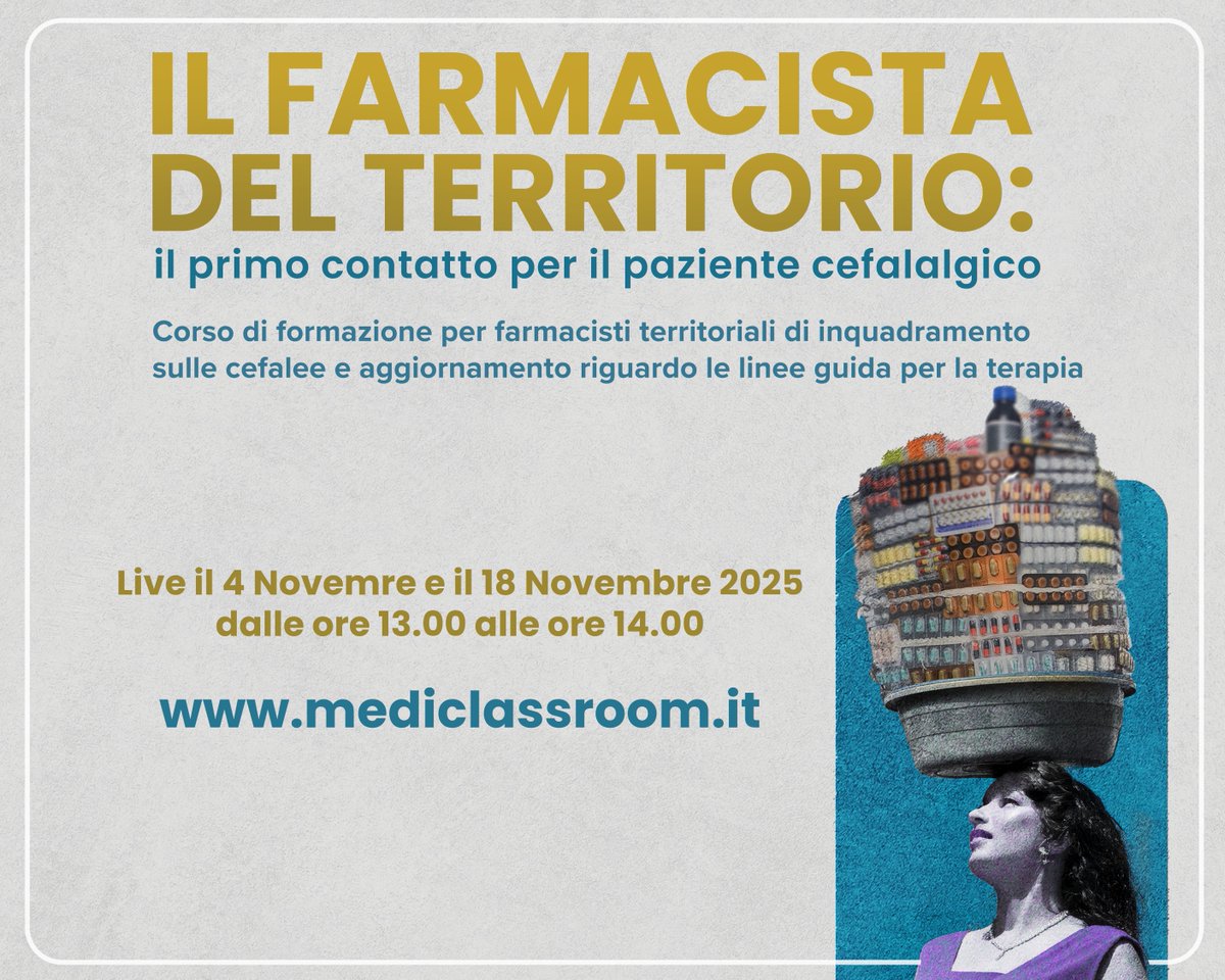 _Intermeeting_'s tweet photo. 💊 Corso #ECM “Il farmacista del territorio: il primo contatto per il paziente cefalalgico 2025”

🗓️ Live 4/11 e 18/11 
👨‍⚕️ Resp. scientifico: Dr. Edoardo Mampreso

💠 Patrocini: SIFACT e Ordine dei Farmacisti di Verona

🔗 Iscriviti subito: https://t.co/xwfiPc2jxj https://t.co/60WR8kTEhJ